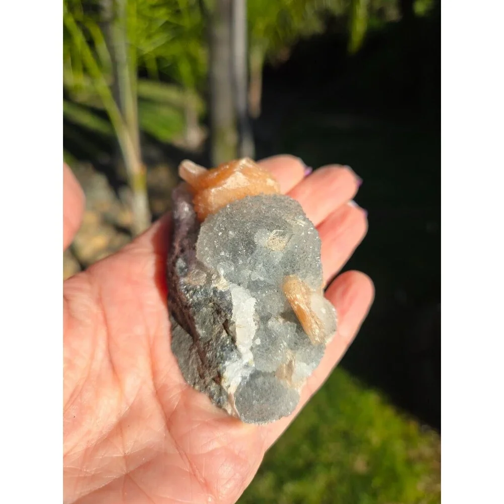 Apophyllite Gray Chalcedony Peach Stilbite Zeolite Crystal, 115g